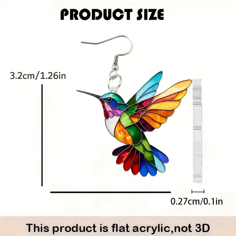 FTCY Acrylic Hummingbird Drop Earrings - Retro Colorful Bird Jewelry Gift for Women
