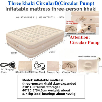 MOUNTAINHIKER 2025 Inflatable Air Mattress – PVC Glamping Sleeping Mat with Built-in Pump for 1-3 Persons
