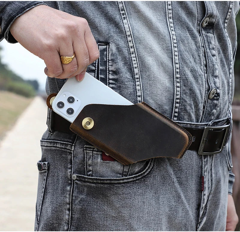 Men’s Leather Waist Bag – Phone Holster Pouch Wallet for 6.7" Smartphones