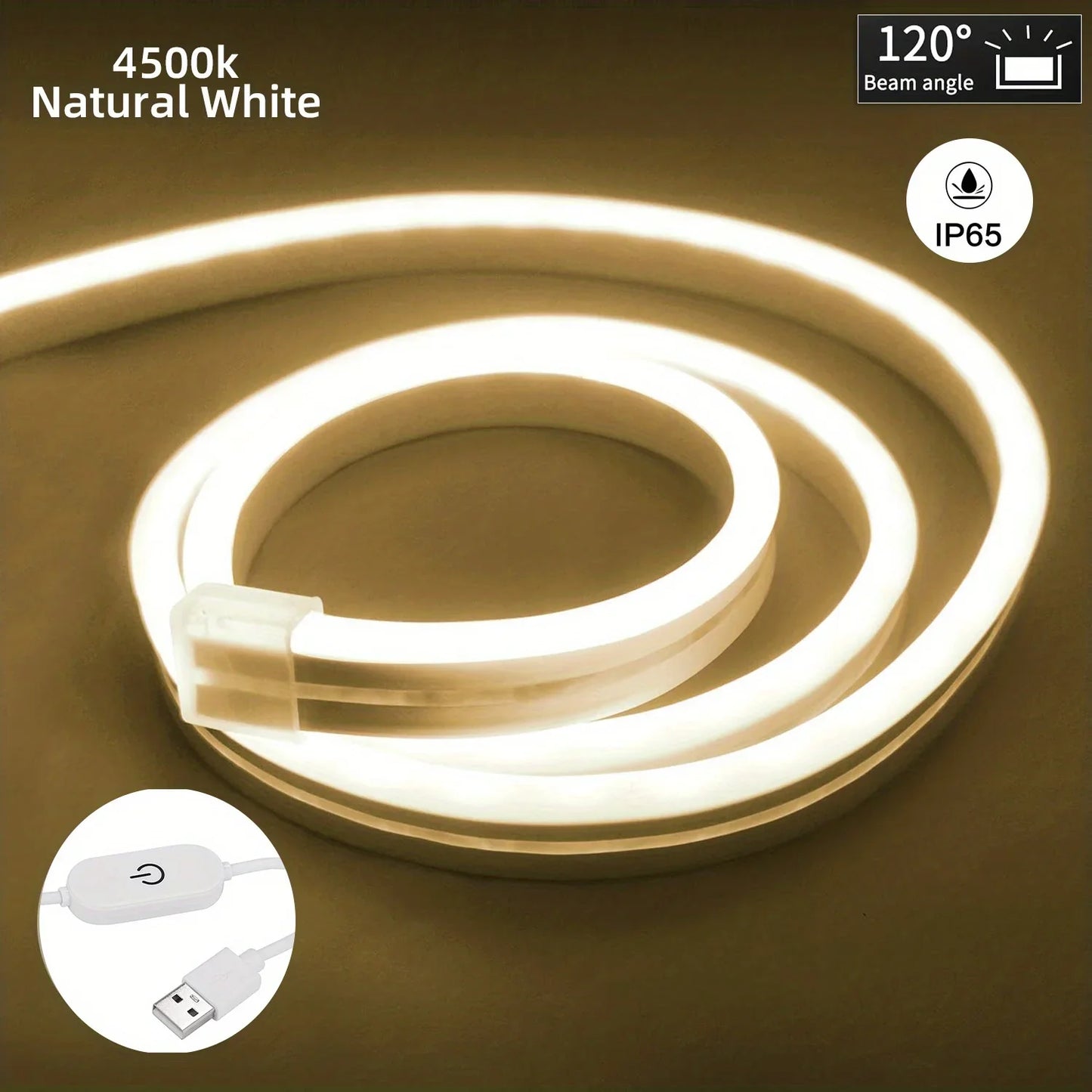 USB DC 5V LED Neon Strip Light – Dimmable Flexible Silicone Waterproof Tape with Touch Sensor for Indoor & Outdoor Room Decor