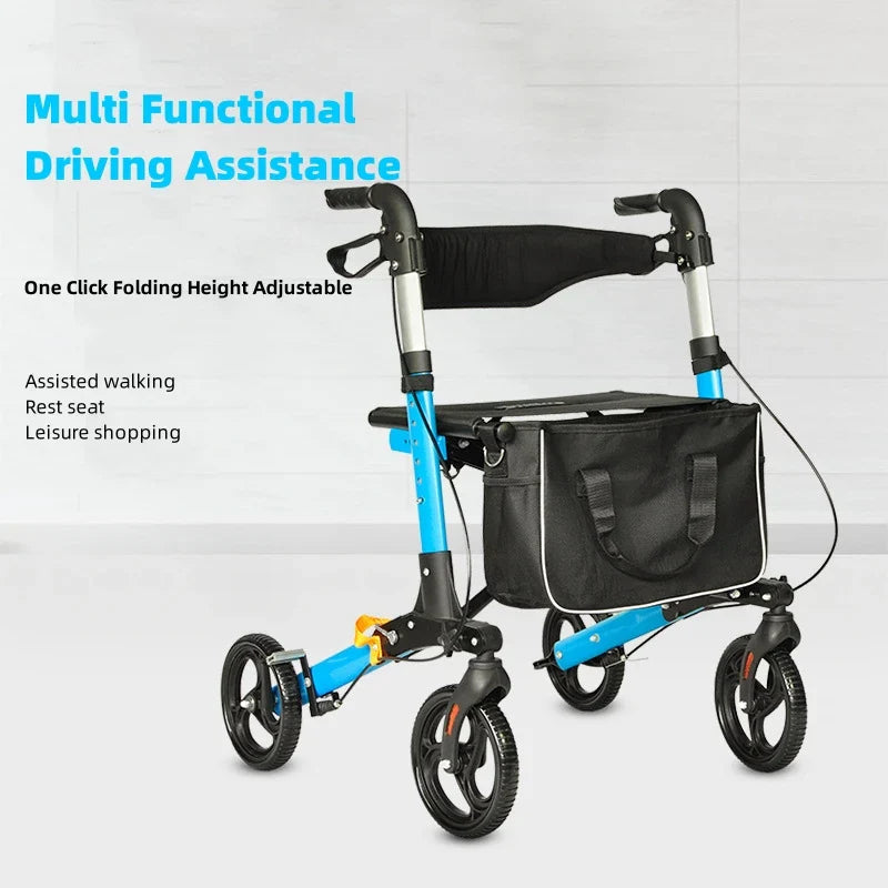 Elderly Disabled Rehabilitation Rollator Walker – Aluminum Alloy Folding Pulley Walking Aid for Home Mobility Training