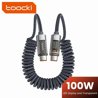Toocki Type-C to Type-C Cable - 100W Display Fast Charging USB-C PD Cable, Transparent for iPhone 15, Xiaomi, MacBook