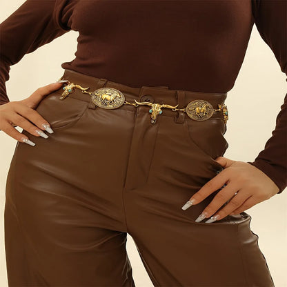 Western Horse Bull Waist Chain – Vintage Boho Adjustable Body Jewelry Belt for Women, Daily Use Dress Girdle