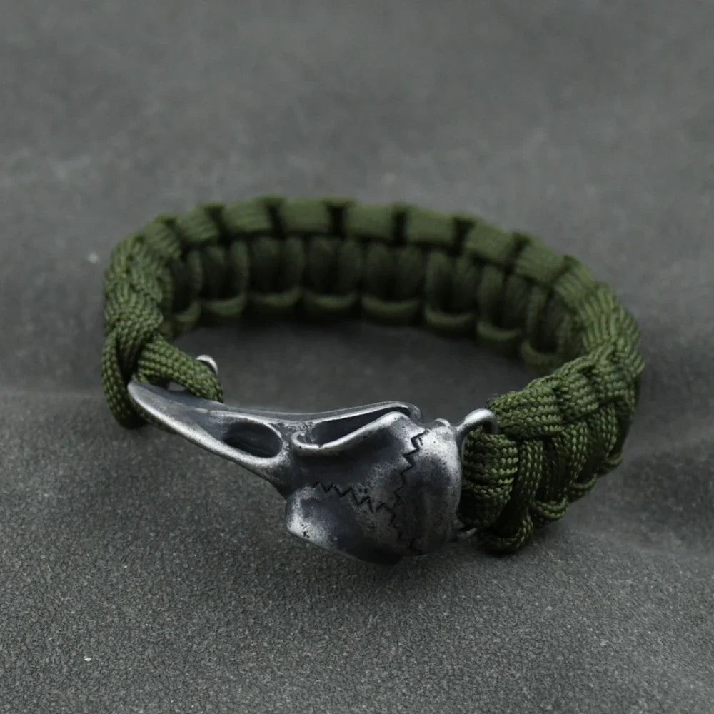 Odin Crow Skeleton Viking Bracelet - Norse Rune Bead Paracord Rope Valknut Eagle Pendant Amulet Jewelry Gift