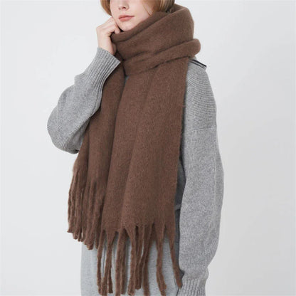 Luxury Cashmere Scarf for Women - Thickened Warm Shawl with Classic Tassels, Soft Solid Color Wrap for Autumn and Winter