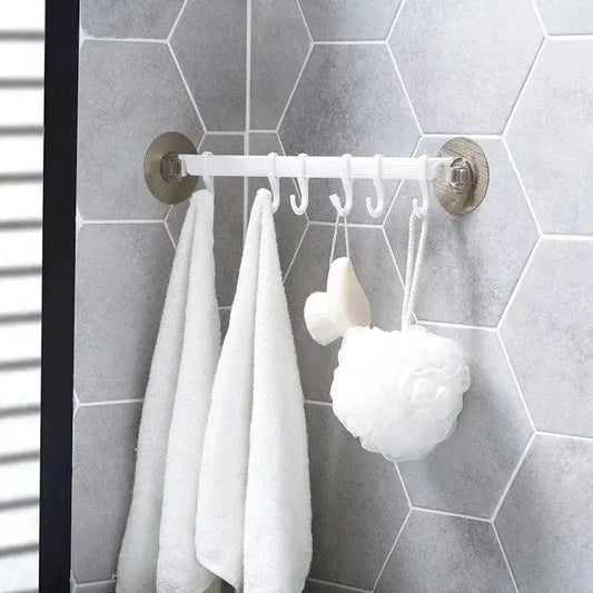 Blue/White/Pink Suction Cup Hook - 6 Rows for Kitchen and Bathroom, Corner Suspension, Mark-Free Hanger Hook