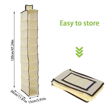 10-Layer Foldable Hanging Shoe Organizer – Non-Woven Space-Saving Shoe Rack for Home Bedroom Closet
