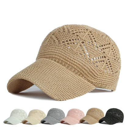 Women’s Summer Hollow Baseball Cap – Breathable Knitted Mesh Adjustable Sun Hat for Holiday and Outdoor Use