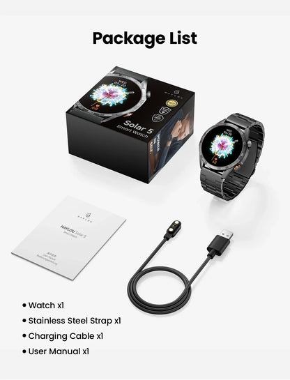 HAYLOU Solar 5 Smartwatch — 1.58" AMOLED, Voice Calling, 24H Health & Sports Tracker for Men