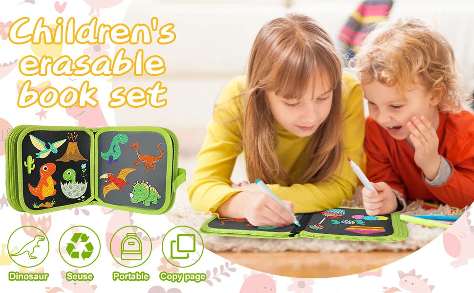 Erasable Doodle Book for Kids – Reusable Drawing Pad with 12 Watercolor Pens, Preschool Painting & Writing Set