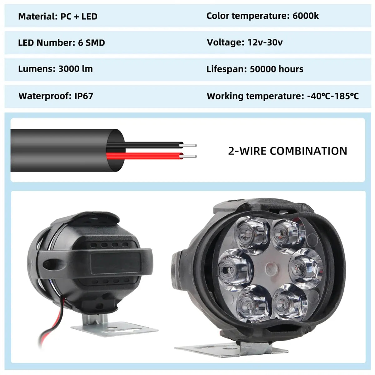 2PCS Work Lights: 6 LED Motorcycle Headlight Spot Light - Waterproof Super Bright Auxiliary Scooters, Universal 12v LED Bar