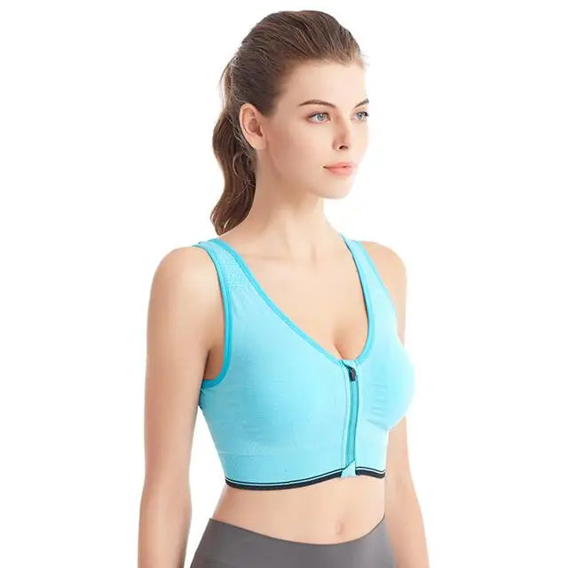 Women's Running Sports Bra – Front Zipper, Shockproof, Seamless & Breathable Bralette Without Underwire