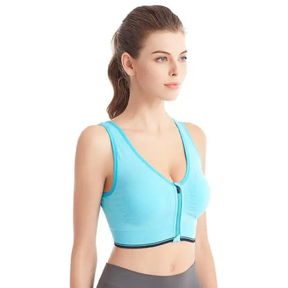 Women’s Front Zipper Sports Bra – Shockproof Seamless Breathable Wireless Fitness & Running Bralette