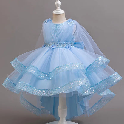 Girls Sequin Sleeveless Party Dress - Kids Wedding, Birthday and Performance Costume Dress