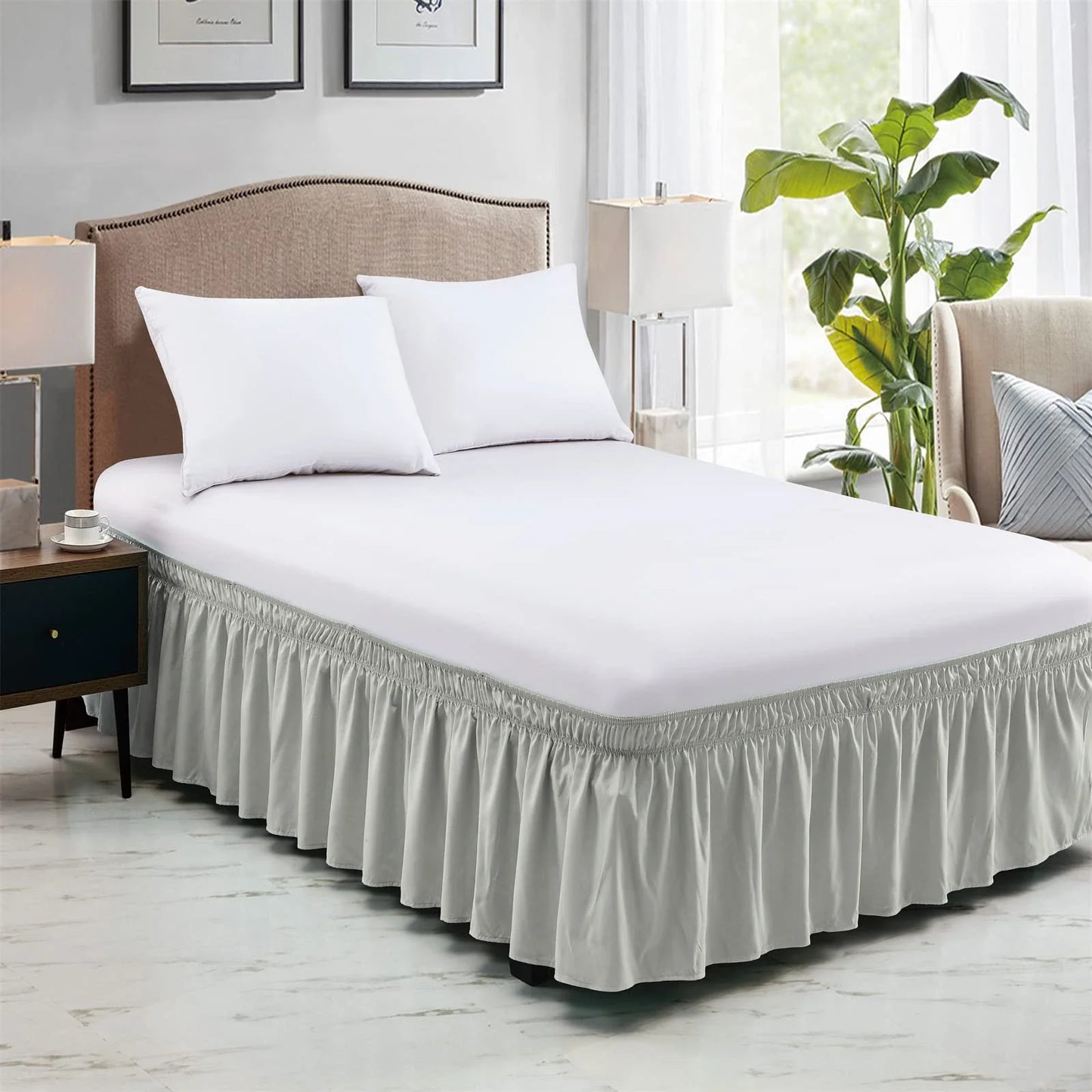 Elastic Wrap-Around Bed Skirt – Soft Fade-Resistant Ruffle Bed Cover & Mattress Protector (Couvre Lit Style)