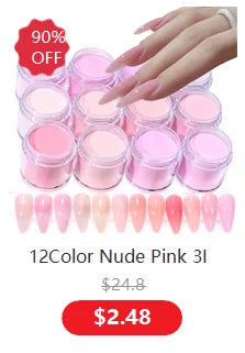 12-Color Nude Pink 3-in-1 Professional Acrylic Powder Set - 12 Jars for Dip & Acrylic Nail Extensions, Structure & Dust, 10g Each