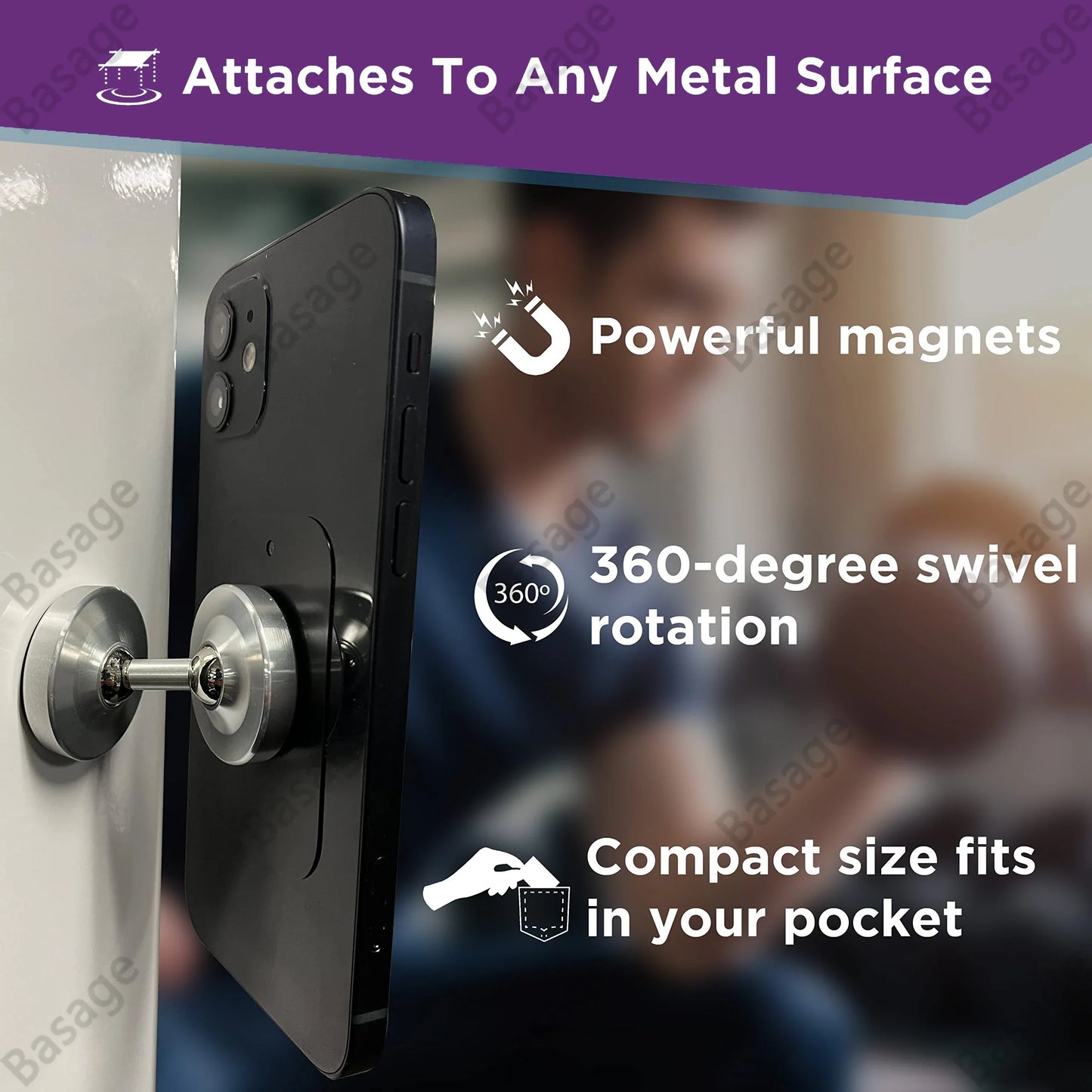 Dual Magnetic Gym Phone Holder - 360° Rotation, Double-Sided Strong Magnet for Workout Videos, Fits Any Smartphone