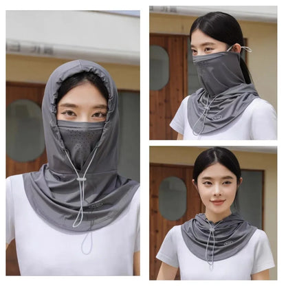 Unisex Summer UV Protection Hat with Mask & Shawl – Ice Silk Breathable Sun Protection Pullover Cap for Outdoor Sports & Beach Use