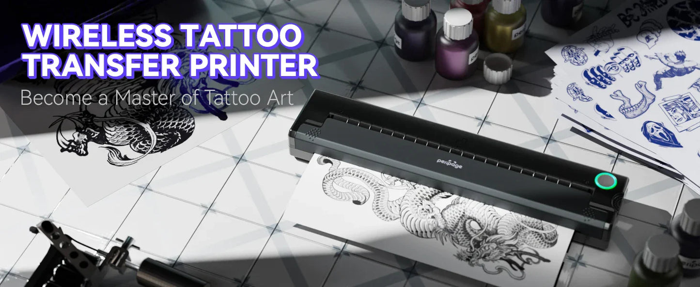 PeriPage P90 Wireless Thermal Tattoo Stencil Printer – Includes 5pcs Free Transfer Paper