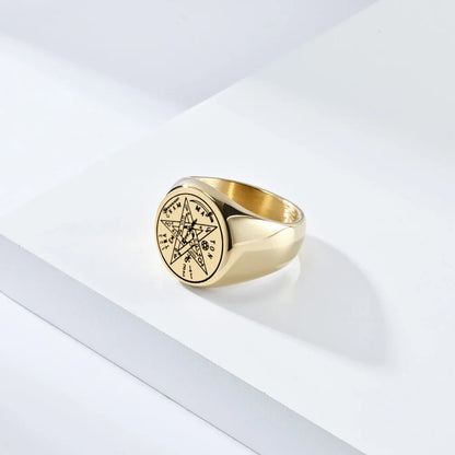 Jewish Tetragrammaton Pentagram Ring – Stainless Steel Hebrew Pentacle Amulet for Men, Witchcraft Power & Protection Jewelry
