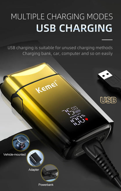 Kemei TX10 New Electric Shaver with LED Display Screen Rechargeable Hair Beard Razor Bald Head Shaving for Men