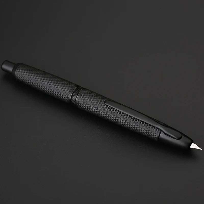 MAJOHN A1 Metal Engraved Fountain Pen: Press Fish Scale Design, Retractable with Clip/No Clip - Office and School Writing Gift