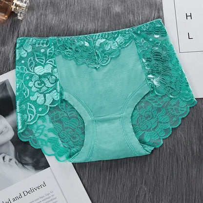 Women’s Cotton Lace Underwear Panties - Sexy Mid Waist Hollow Briefs with Hip Lift Comfort Fit Lingerie