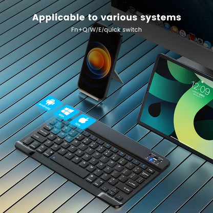 10" Bluetooth Wireless Rechargeable Keyboard – Russian, Spanish, French AZERT Layout for Android, iOS & Windows Tablets & Phones