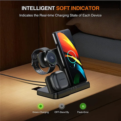 15W 3 in 1 Wireless Charger Stand - Fast Charging Dock for Samsung Z Fold 3, S21, S20, Galaxy Watch 5/4/3, Active 2, Buds
