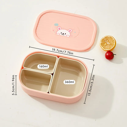 WORTHBUY 3-Grid Portable Lunch Box – Outdoor Sealed Divided Food Container, Detachable Plastic Microwave-Safe Box for Kids & Students