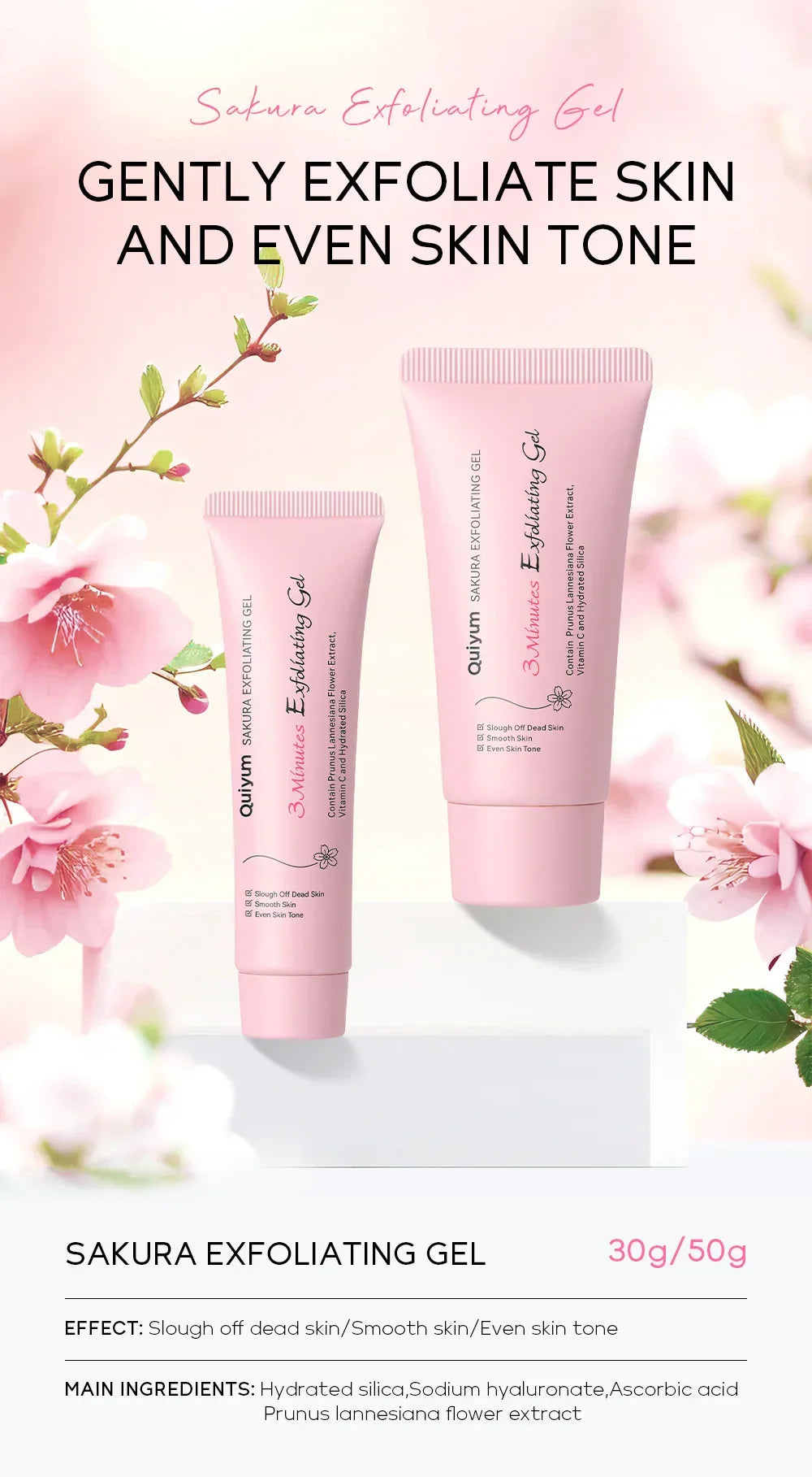 Sakura Exfoliating Peeling Gel — Moisturizing Nourishing Facial Scrub Cream for Skin Care, 30g/50g