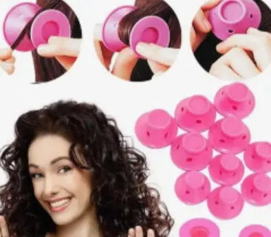 Pink Magic Silicone Hair Curlers – Soft Rubber No Heat, No Clip Hair Rollers with Bag & Hairnet for Curling