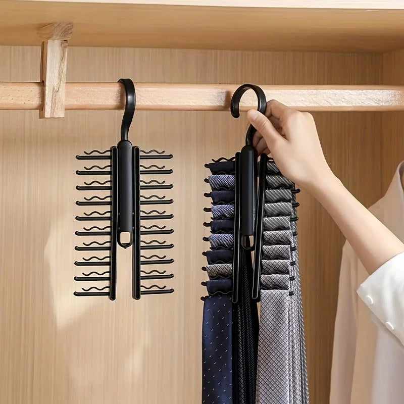 360° Rotating Multi-Functional Plastic Hanger — Adjustable Home Rack for Belts, Scarves & 20 Ties
