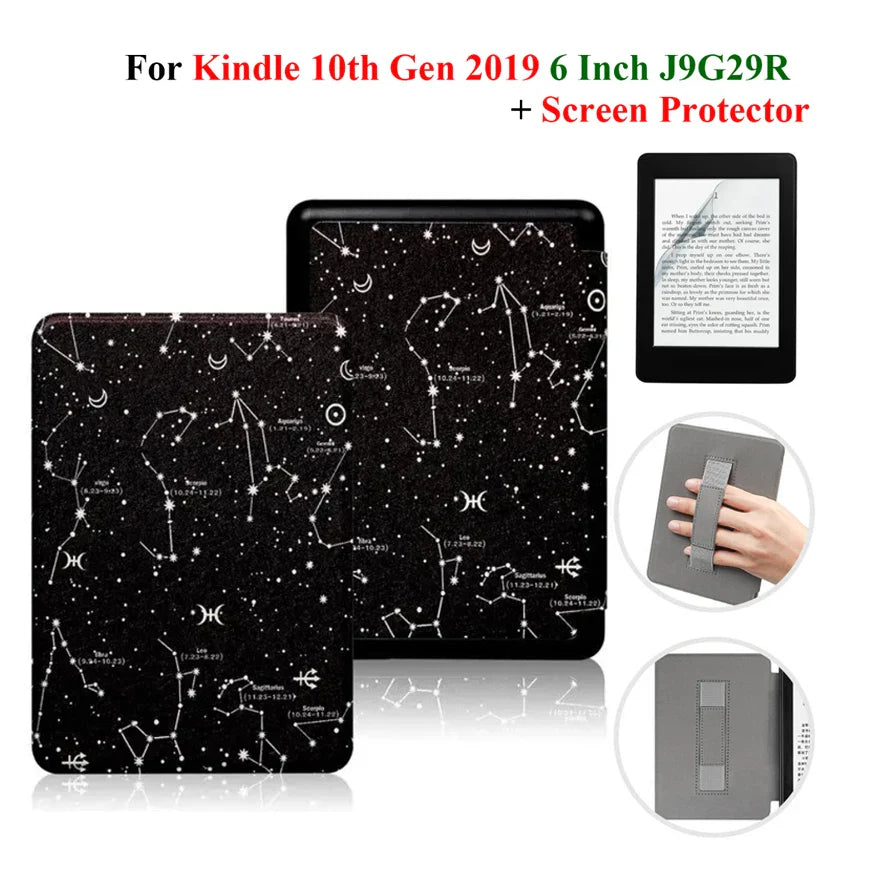 Kindle 10th Gen 6" Leather Case – Hand Strap & Screen Protector Cover with Wake/Sleep Function (2019, J9G29R)