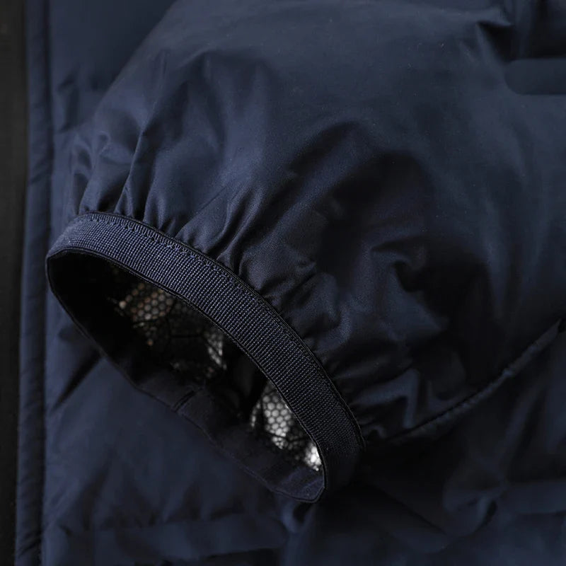 Graphene Self-Heating Down Jacket for Men – Solid Windproof, Pleated Stand Collar, Warm Winter Outerwear