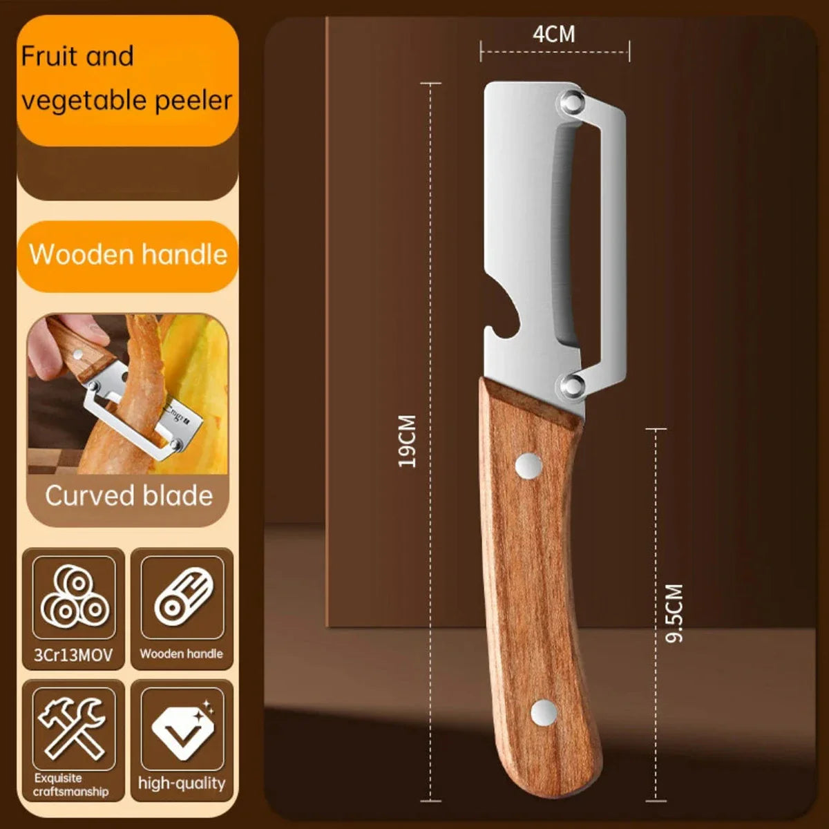 Stainless Steel Vegetable Peeler with Wooden Handle – Durable Fruit & Veg Slicer Tool for Smooth Peeling