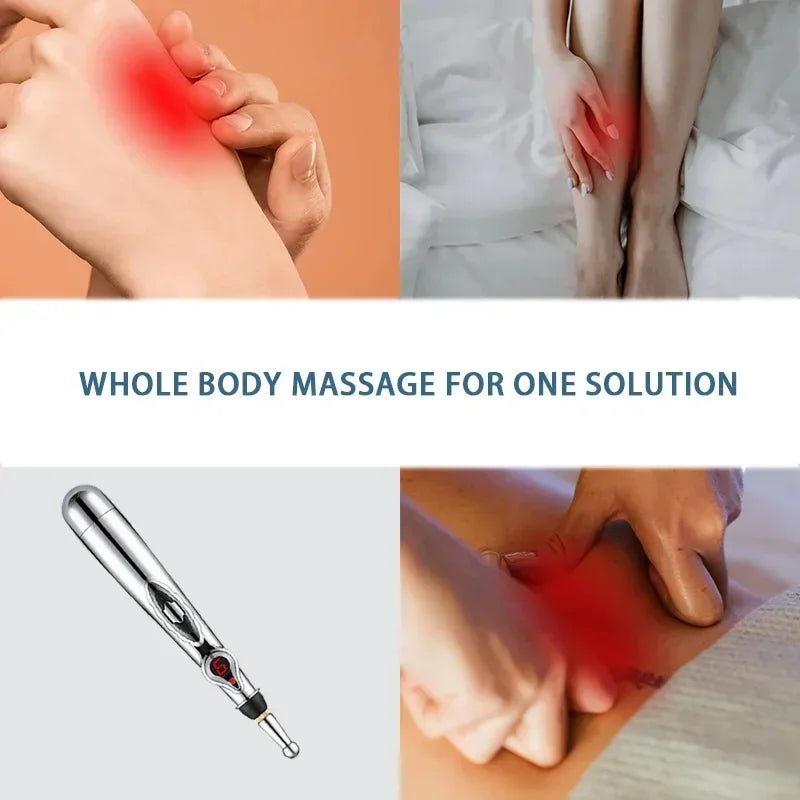 Electric Massage Pen – Adjustable Battery-Powered Muscle Relaxer for Body, Back & Hands, Silver