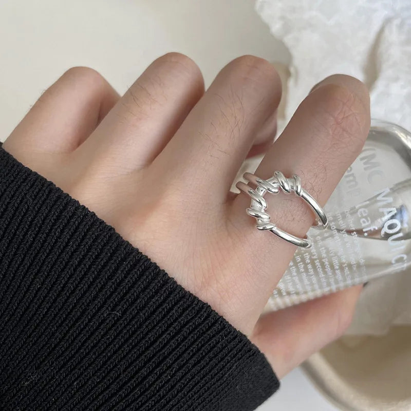 VENTFILLE 925 Sterling Silver Adjustable Ring – Vintage Hollow Line Punk Hip Hop Couple Jewelry