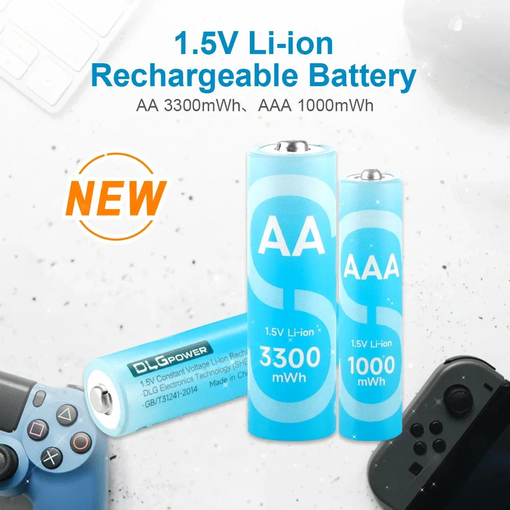 DLGPOWER 1.5V AA/AAA Rechargeable Lithium Batteries with Charger – for Camera, Electric Toy, Remote Control, Game Controller