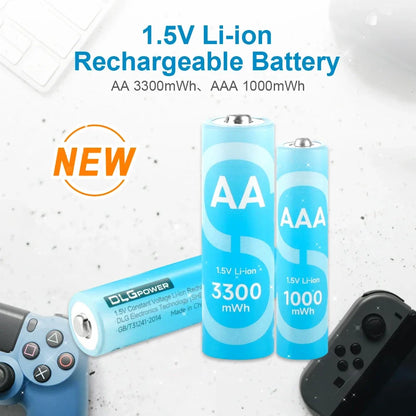 DLGPOWER 1.5V AA/AAA Rechargeable Lithium Batteries with Charger – for Camera, Electric Toy, Remote Control, Game Controller