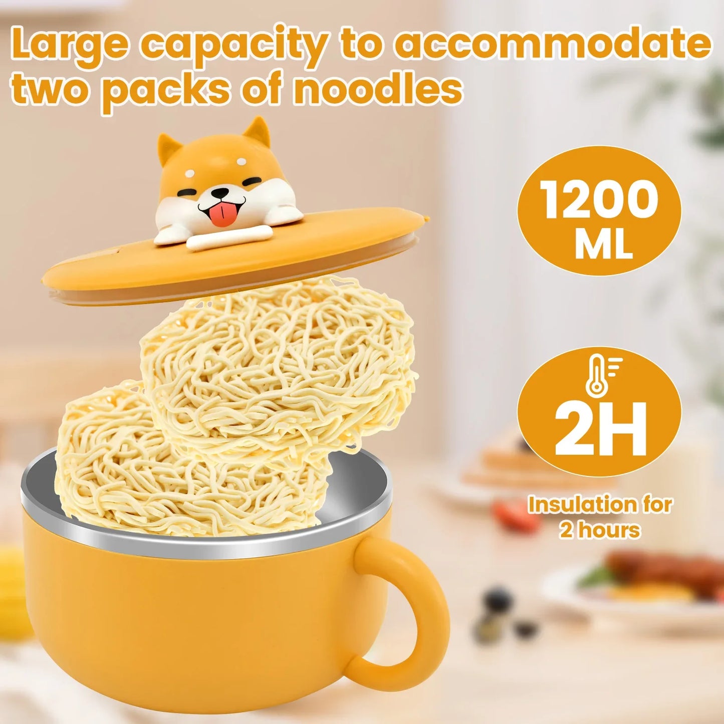 Stainless Steel Ramen Bowl with Lid: 1200ml Heat-Resistant Noodle Bowl - Instant Noodles Cooker & Tableware Kitchen Accessory
