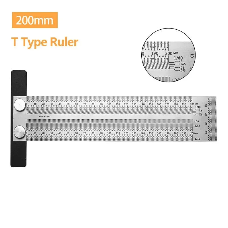 High Precision T-Type Scale Ruler – Stainless Steel Woodworking Scribing & Marking Gauge Carpenter Measuring Tool