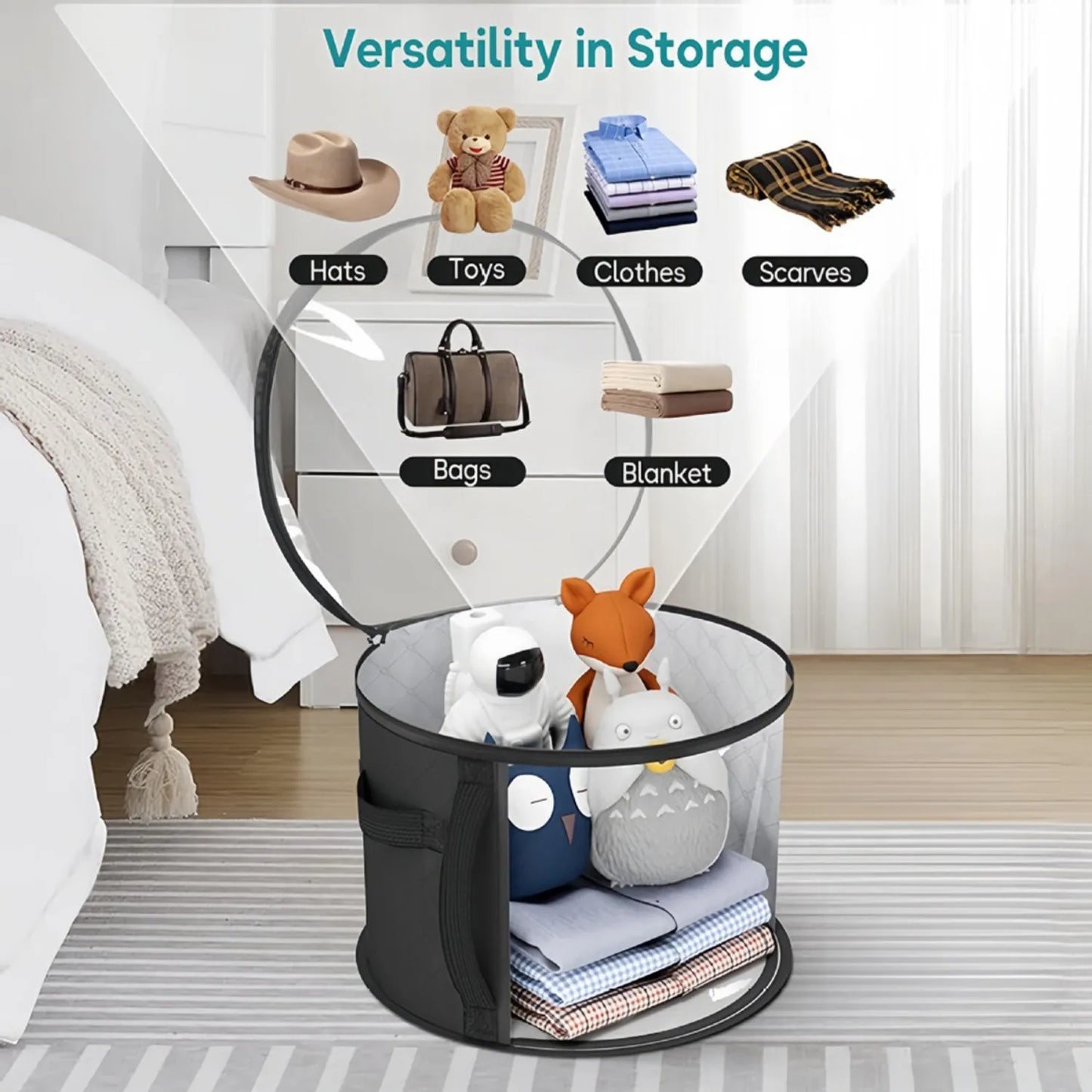 Foldable Hat Storage Bucket Bag – Travel Organizer with Handle & Clear Window for Wide Brim Hats
