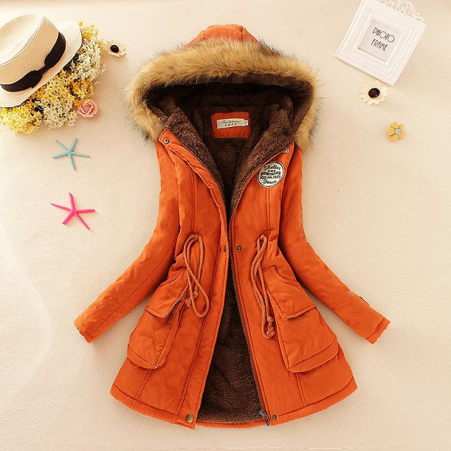 2024 Women's Winter Cotton Jacket – Slim Fit Hooded Parka, Embroidered Padded Warm Casual Overcoat