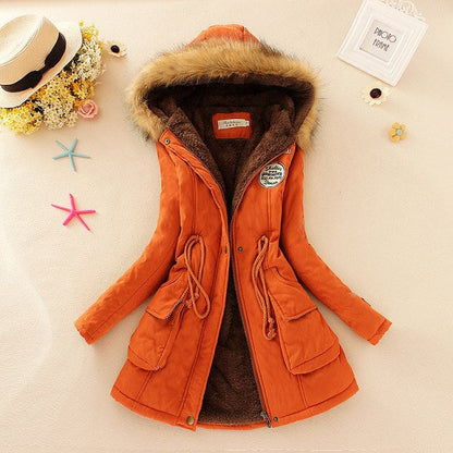 2024 Women's Winter Cotton Jacket – Slim Fit Hooded Parka, Embroidered Padded Warm Casual Overcoat