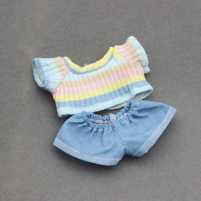 15-17cm Labubu & 10cm Cotoon Doll Clothes — Kpop EXO Idol Doll Outfit Set, T-Shirt & Denim Shorts Accessories