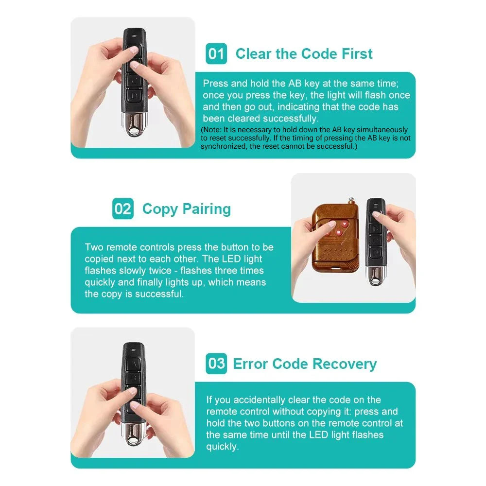 433MHz Copy Remote Control – 4-Channel ABCD Code Garage Door & Gate Opener Duplicator, Car Key Cloning