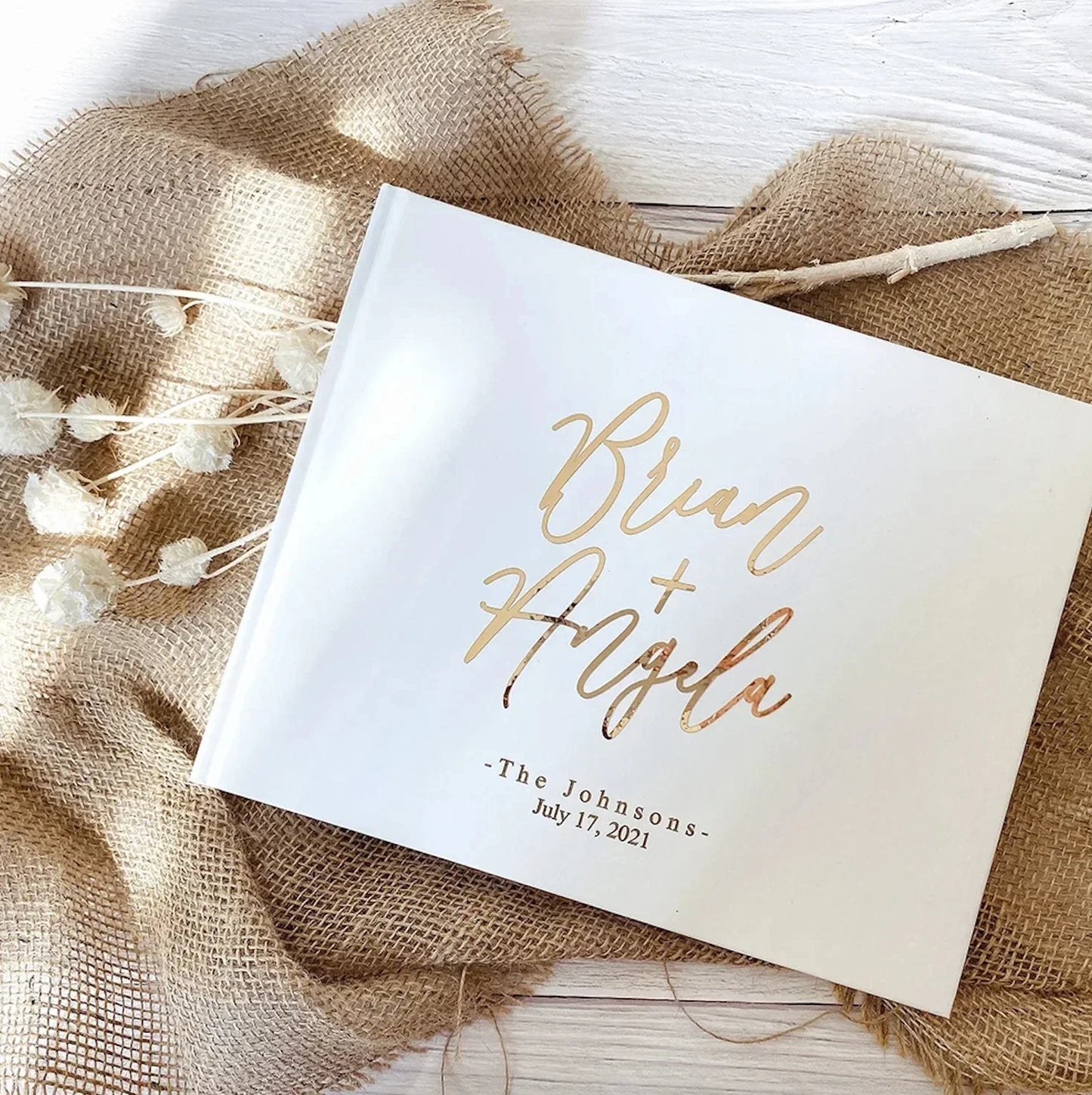 Personalized Wedding Guest Book - White/Black Elegant Keepsake, Photo Album & Signature Book for Messages