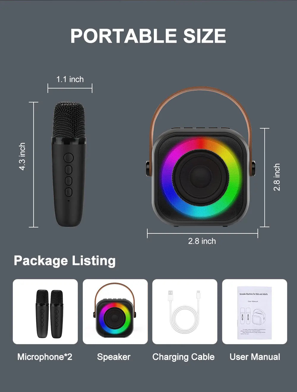 Haomuren Portable Karaoke Machine – Mini Bluetooth Speaker with 1-2 Wireless Microphones, Singing Toy for Kids & Family Party Gift