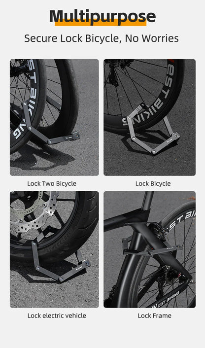 WEST BIKING Foldable Bike Lock – Heavy Duty Anti-Theft Chain Cable Padlock with 3 Keys for Bicycle & Motorcycle Security